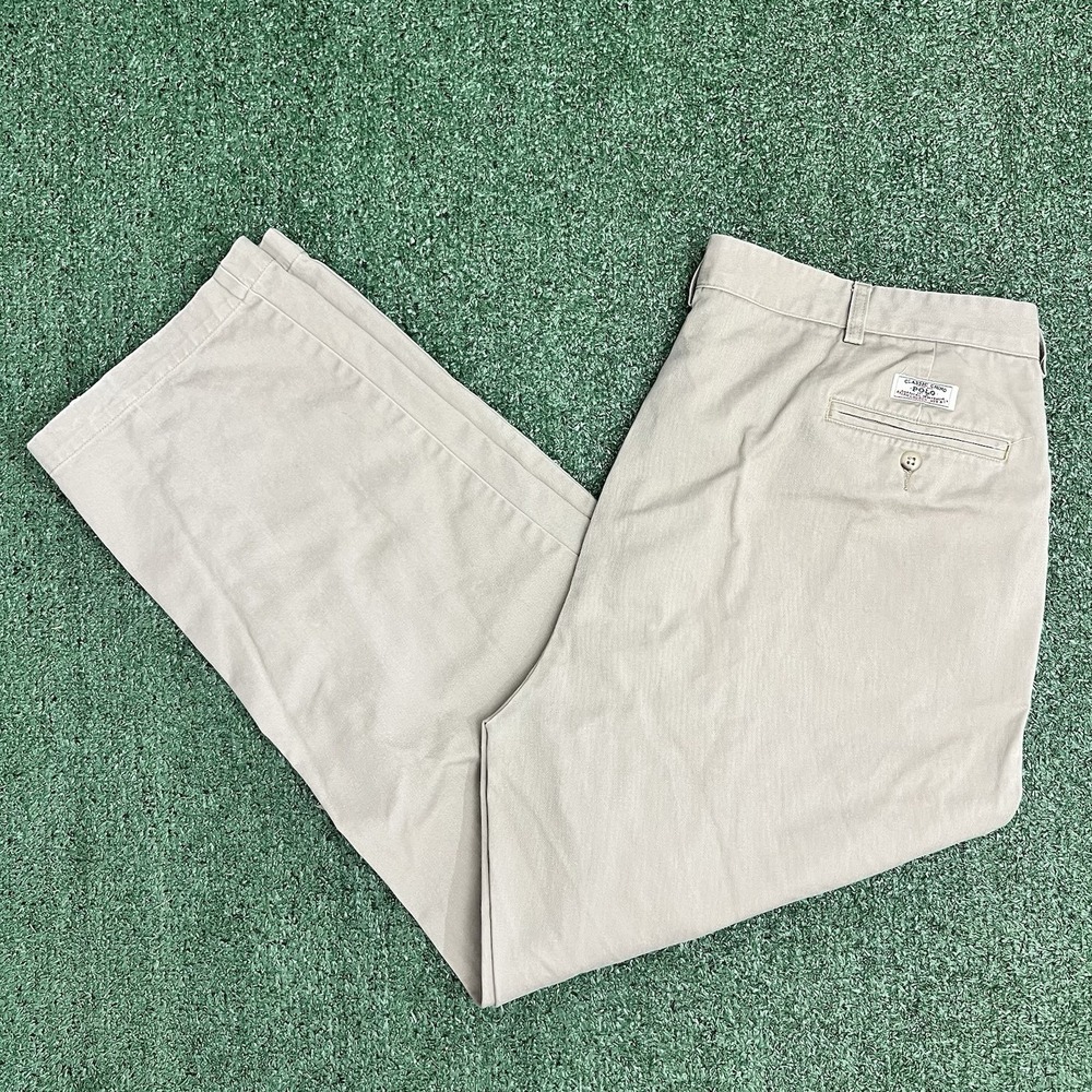 VTG Polo Ralph Lauren Pant Mens 42x30 Khaki Andrew Relaxed Tapered Pleated Chino